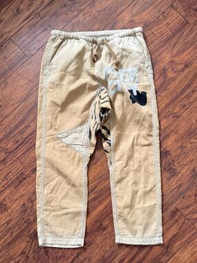 freecity Beige Patchwork Baggy Drawstring Pants animal print cotton | Medium